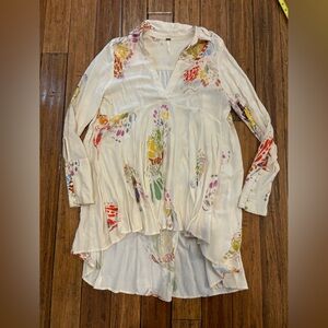 Free People Cream Blouse with Colorful Floral Accents
